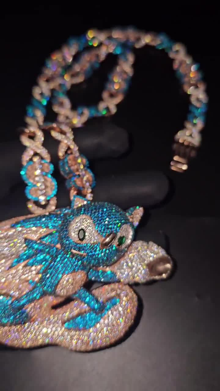 Infinity Blue & White CZ Chain Necklace: 14k Rose Gold FN, Hip Hop