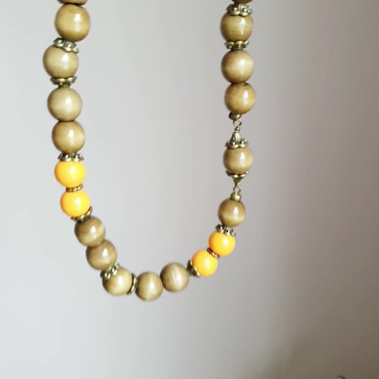 Collier Long Fait Main – Bronze Et Perles Orange Teintées – Fait Main USA