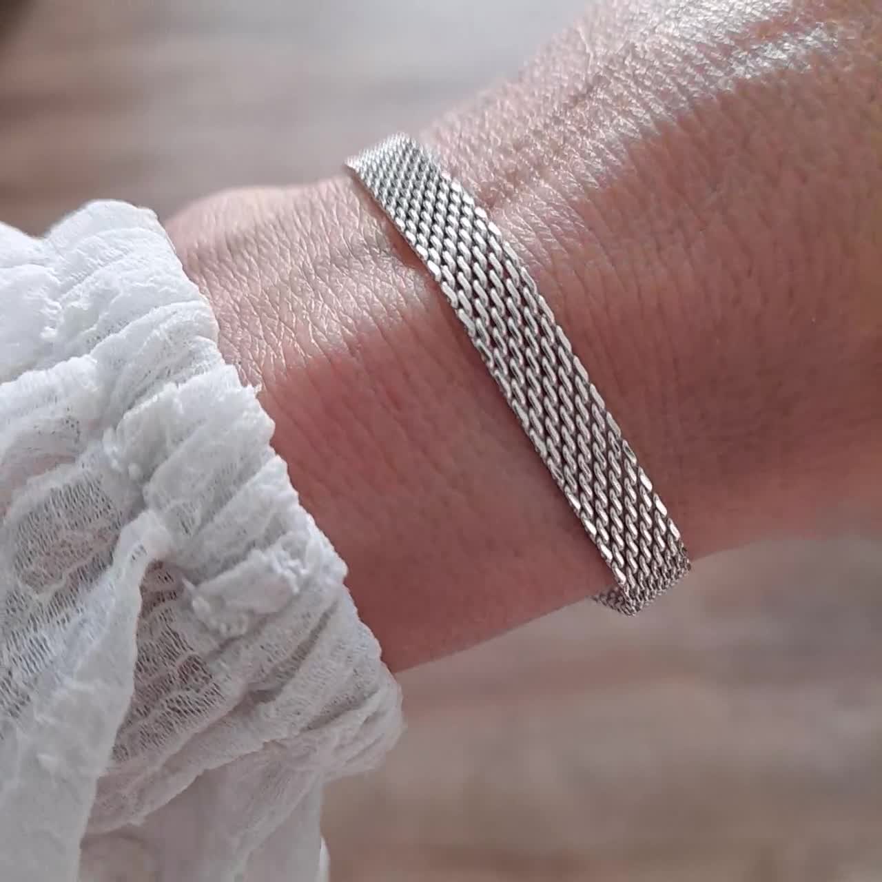 Buy 6mm Sterling Silver Flat Chain Bracelet, Wide Flat Silver