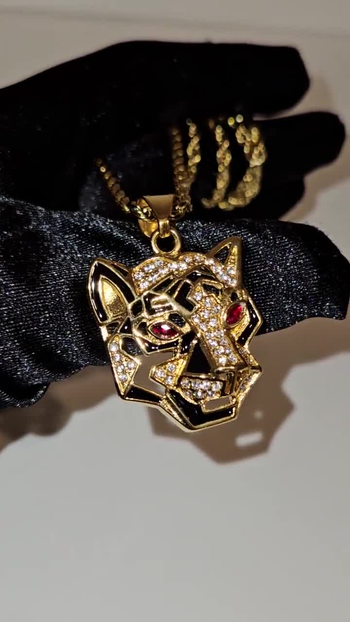 Geometric Panther Pendant Necklace - Gold Finish, Hip Hop Bling