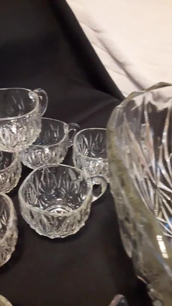 Vintage Clear Glass Punch Bowl Set-1950s Hazel Atlas Williamsport