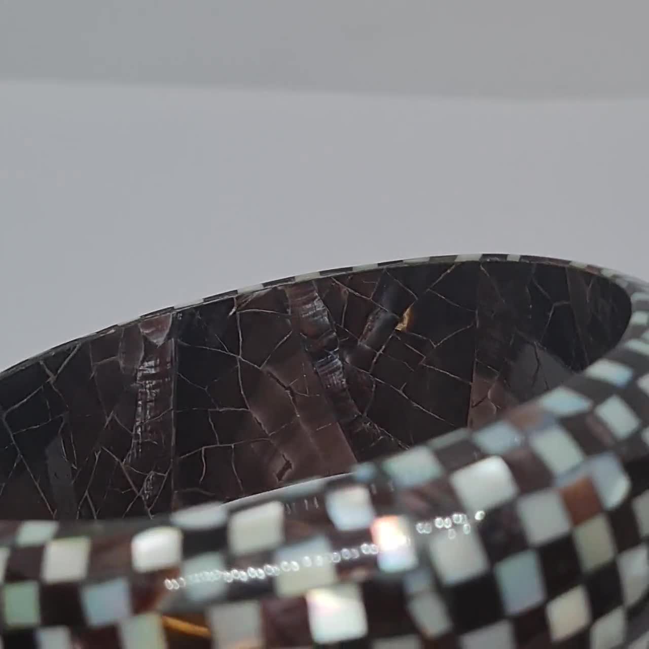Vintage Inlay Mosaic Tile Shell Bangle Black and White