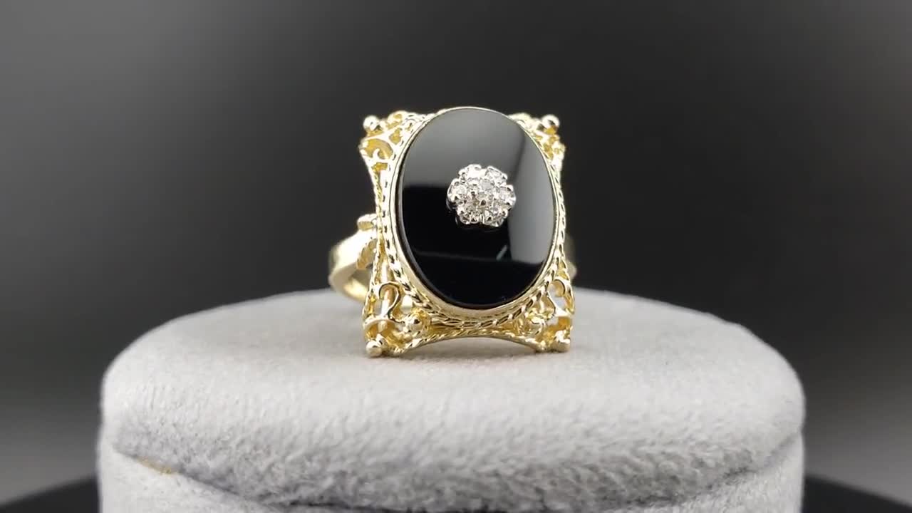 Onyx Rings, Vintage 14k Yellow Gold Black Onyx & Diamond Onyx Rings, Vintage 14k Yellow Gold Black Onyx & Diamond