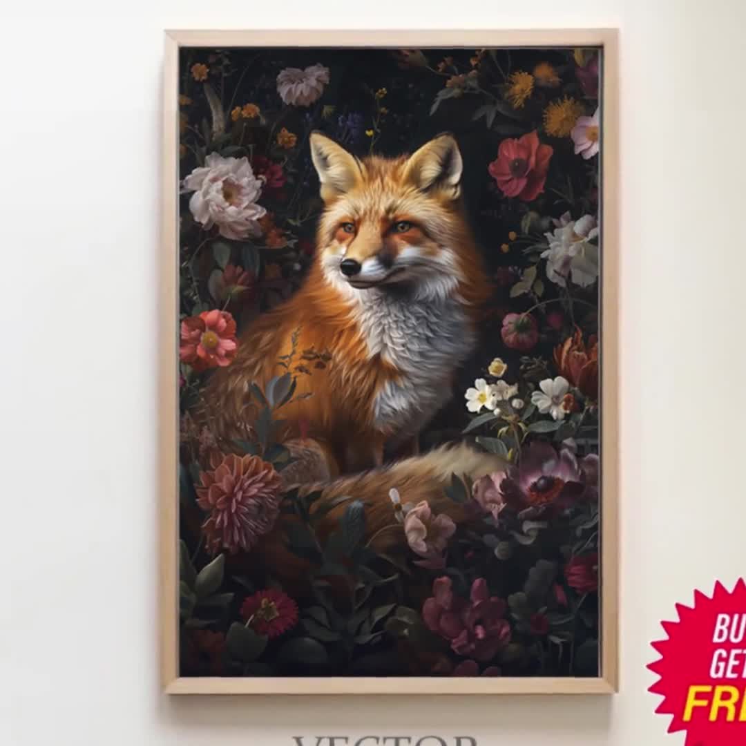Fox in Deep Magic Forest Core Dark Cottagecore Academia Floral