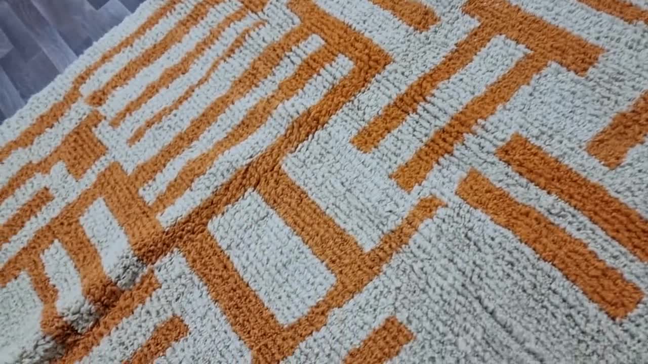Tapis Marocain Berbère 6.5x9.5 FT - Laine Tissée Main - Orange Abstrait Boho