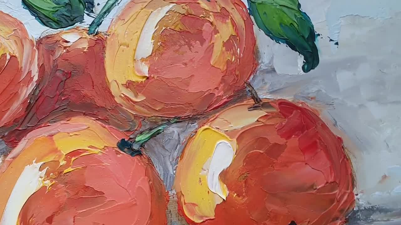 Original Clementine Oil Painting: Impasto Citrus Still Life Orange