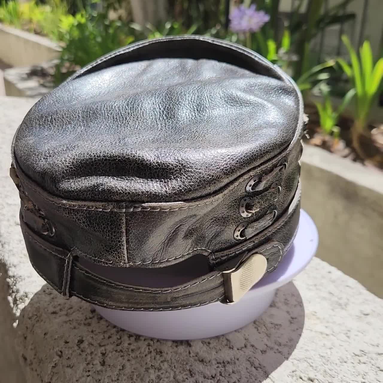 Gray Leather Biker Cap: Gothic Skull & Winged Design - Etsy