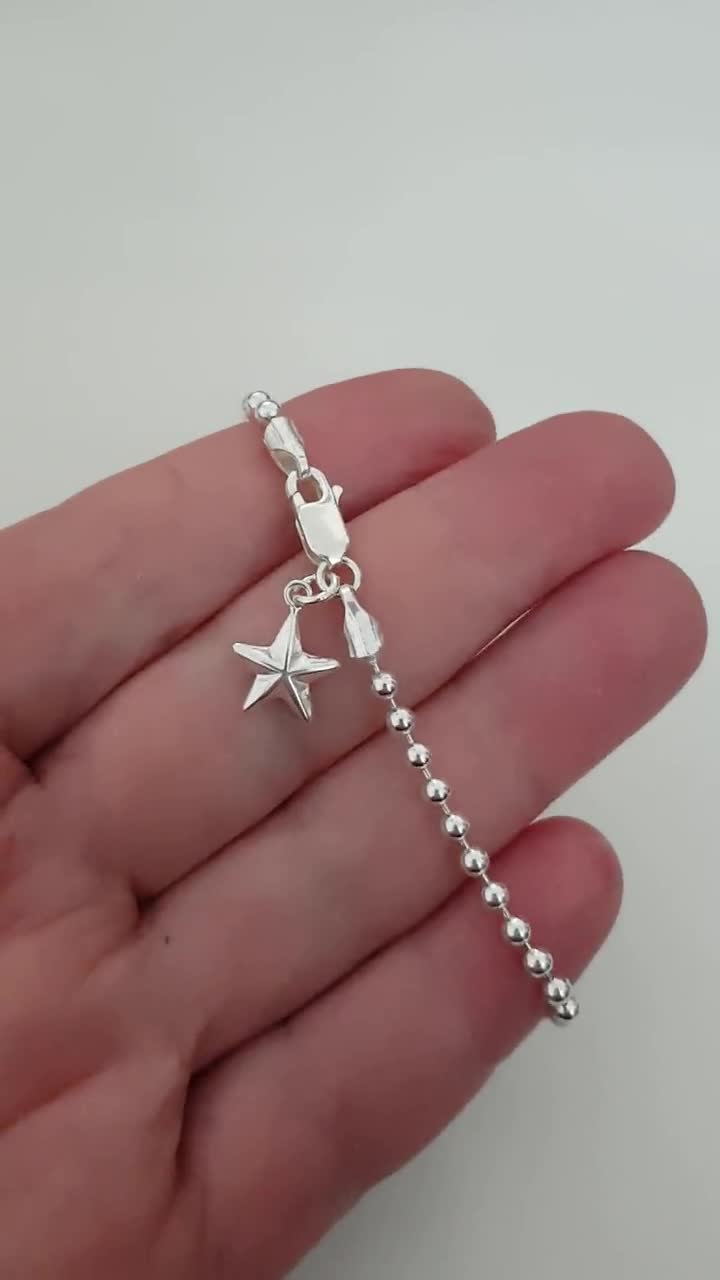 Sterling Silver Star Bracelet, Silver Ball Beaded Chain