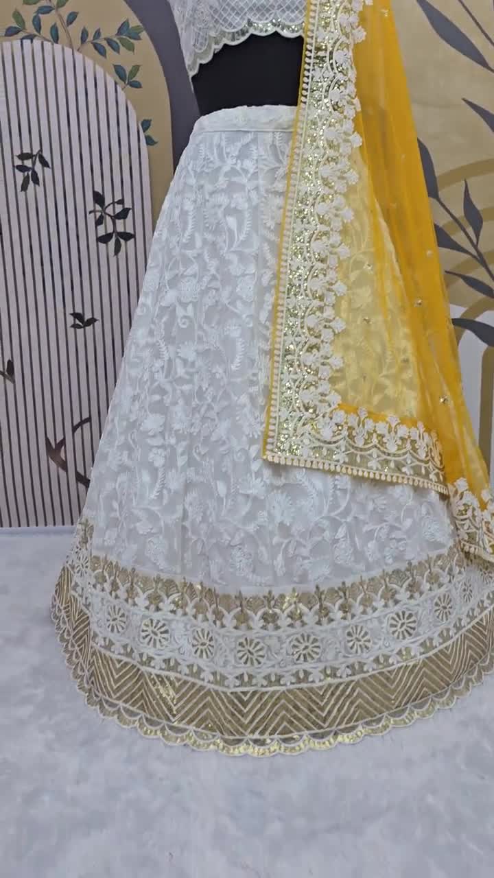 White Georgette Lehenga Choli with Heavy Embroidery Work fashion for women and girls