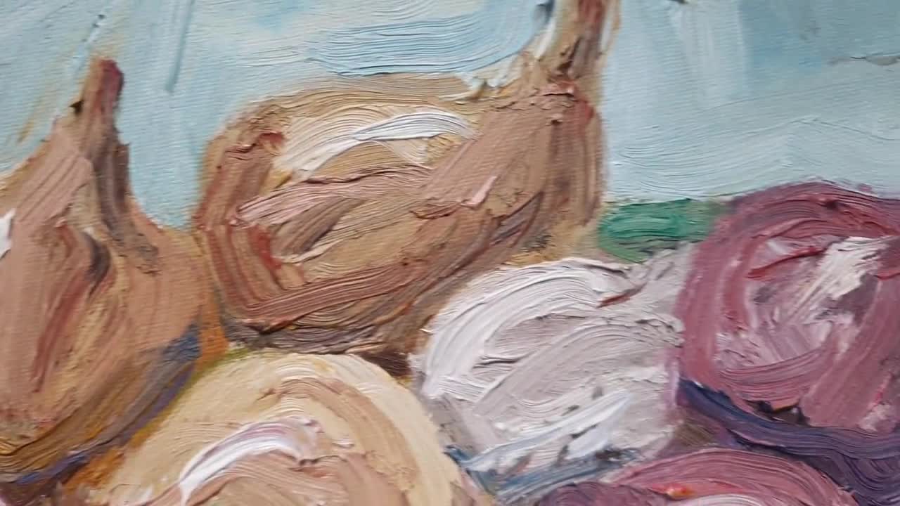 玉ねぎとニンニクの絵画：オリジナルのインパスト静物画、12x12 - Etsy