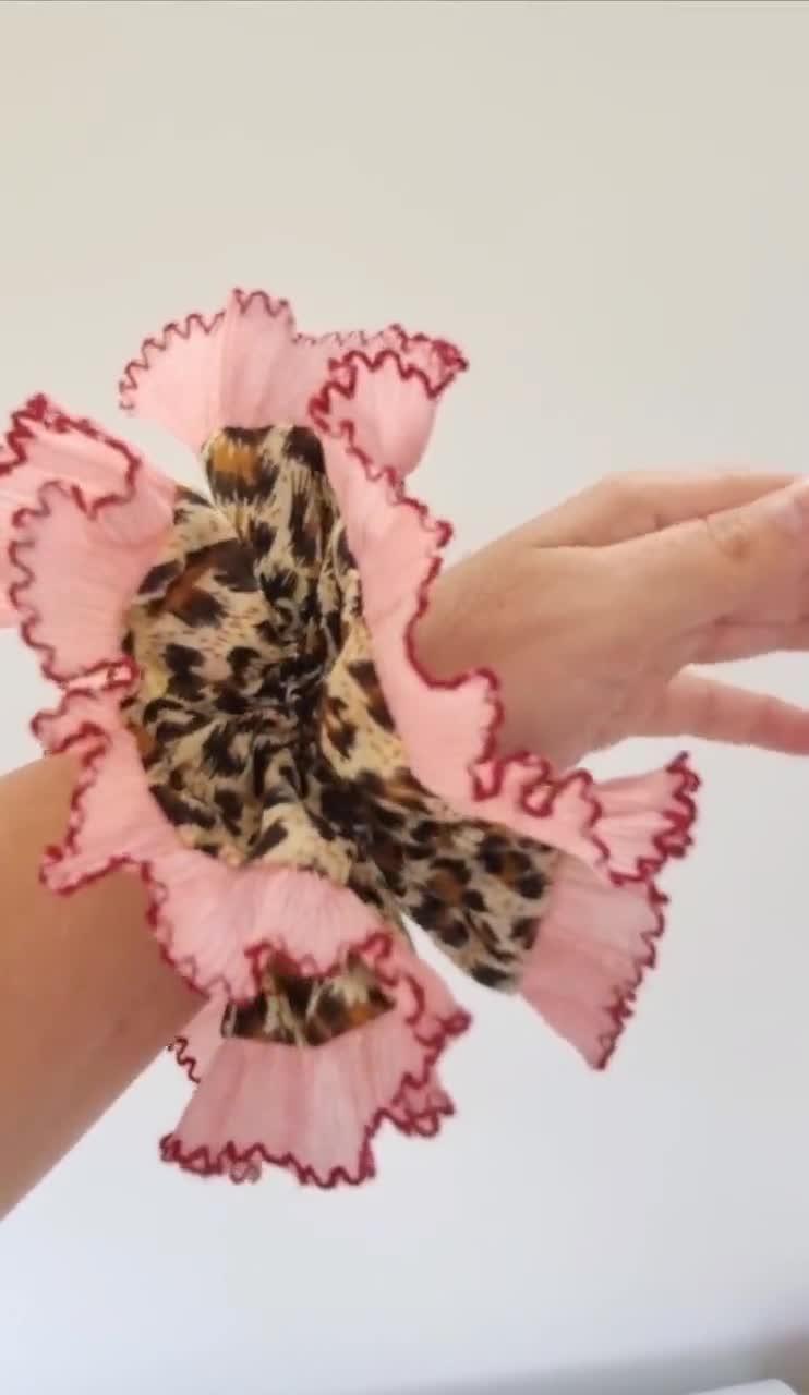 Leopard Double Layer Scrunchie With Light Pink and Berry