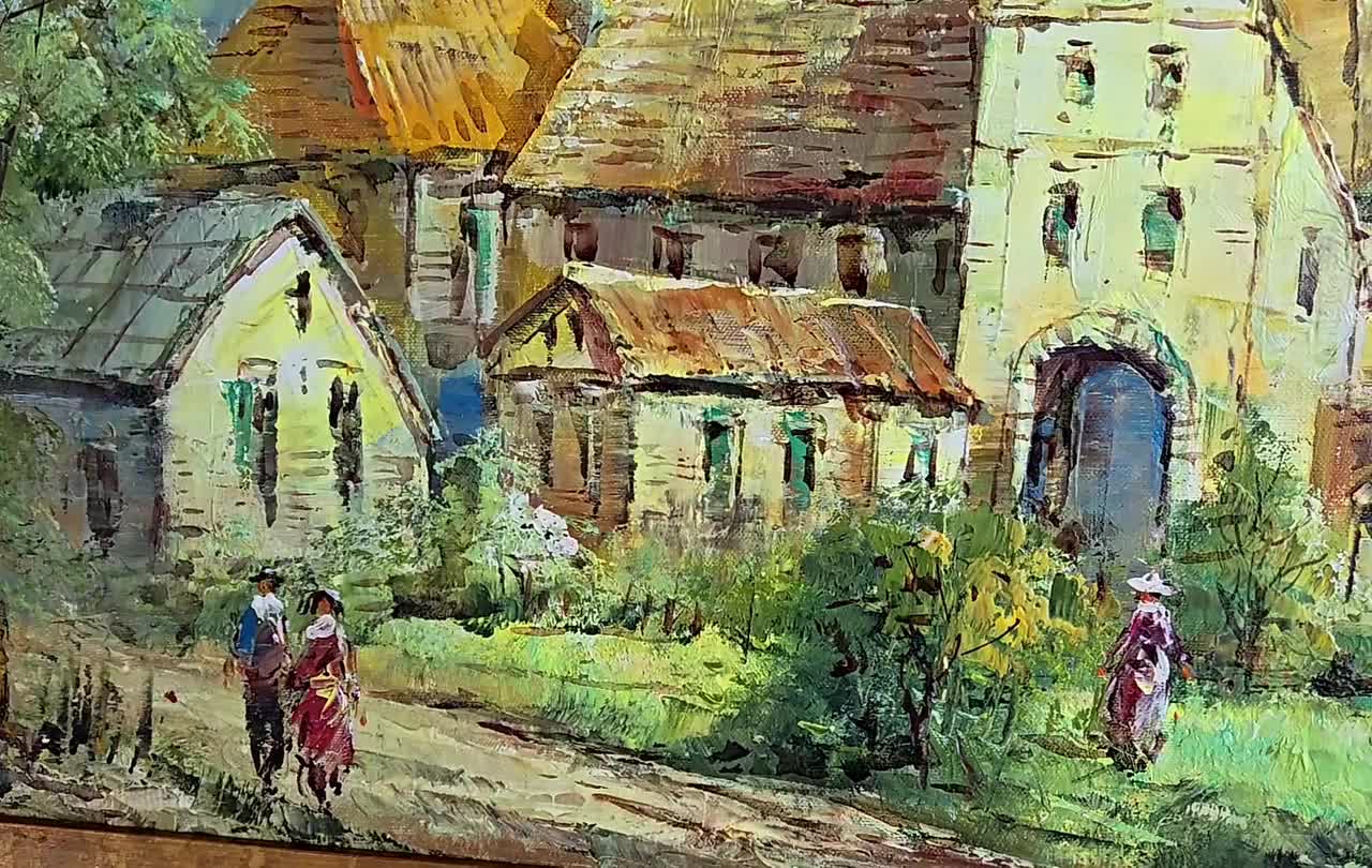 Superb 1960-70s Impressionist Xavier Rabous Country Village Scene
