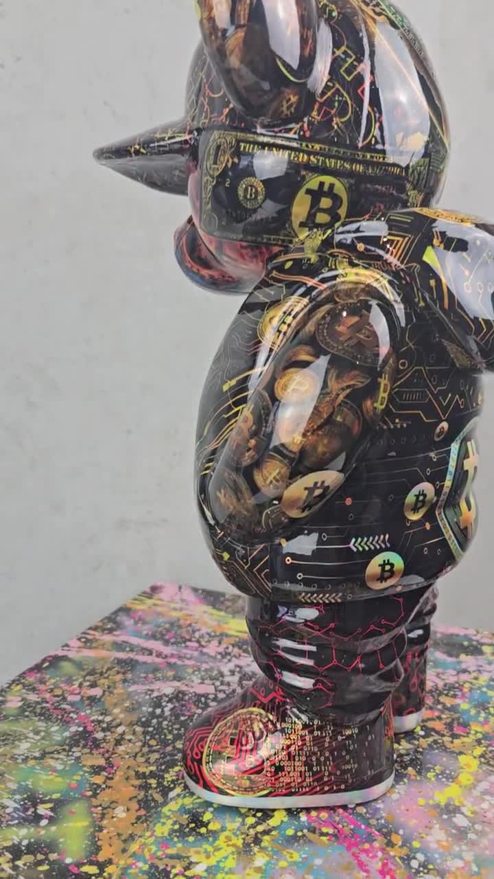 Angrybear X Bitcoin Pop Art Sculpture – a Unique Teddy Bear Gift