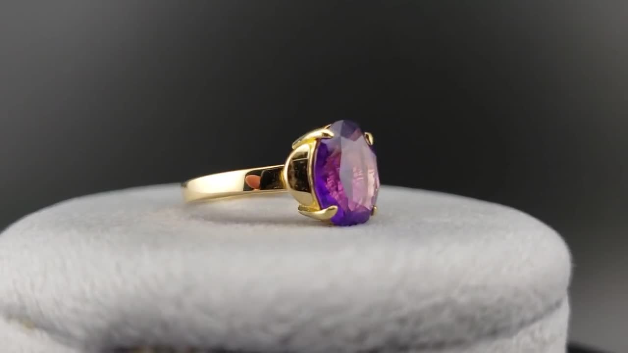 ヴィンテージ アメジスト リング、ヴィンテージ 18K イエローゴールド