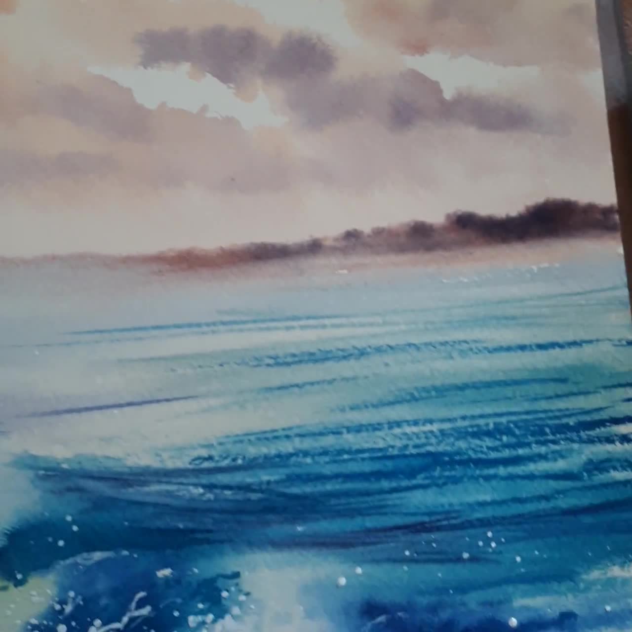 Original Pastel Sunset Ocean Waves: Hand Painted Watercolor