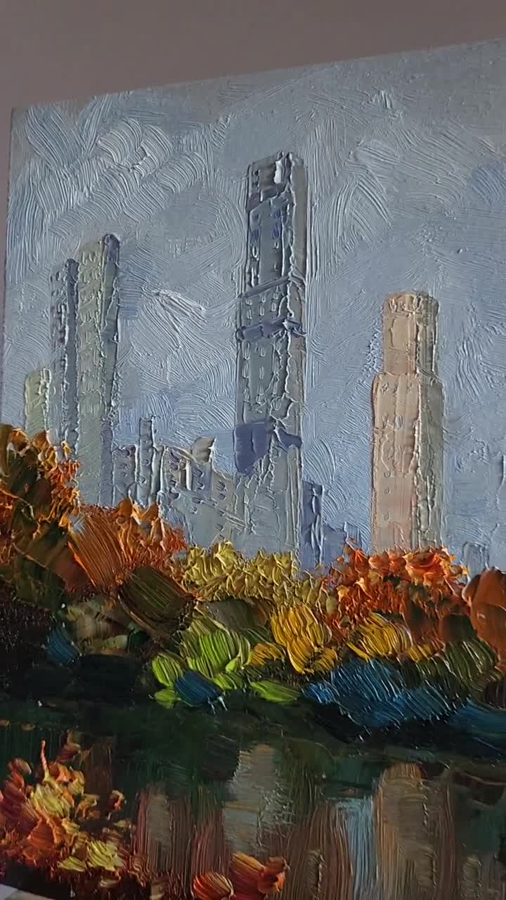 Original Central Park Oil Painting: New York Fall Landscape Art