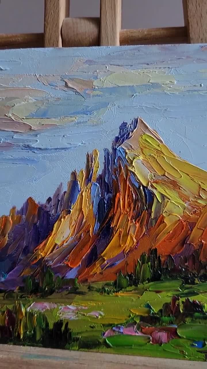 ドロミテ山の油絵：イタリアアルプスの夕焼け風景画 - Etsy 日本