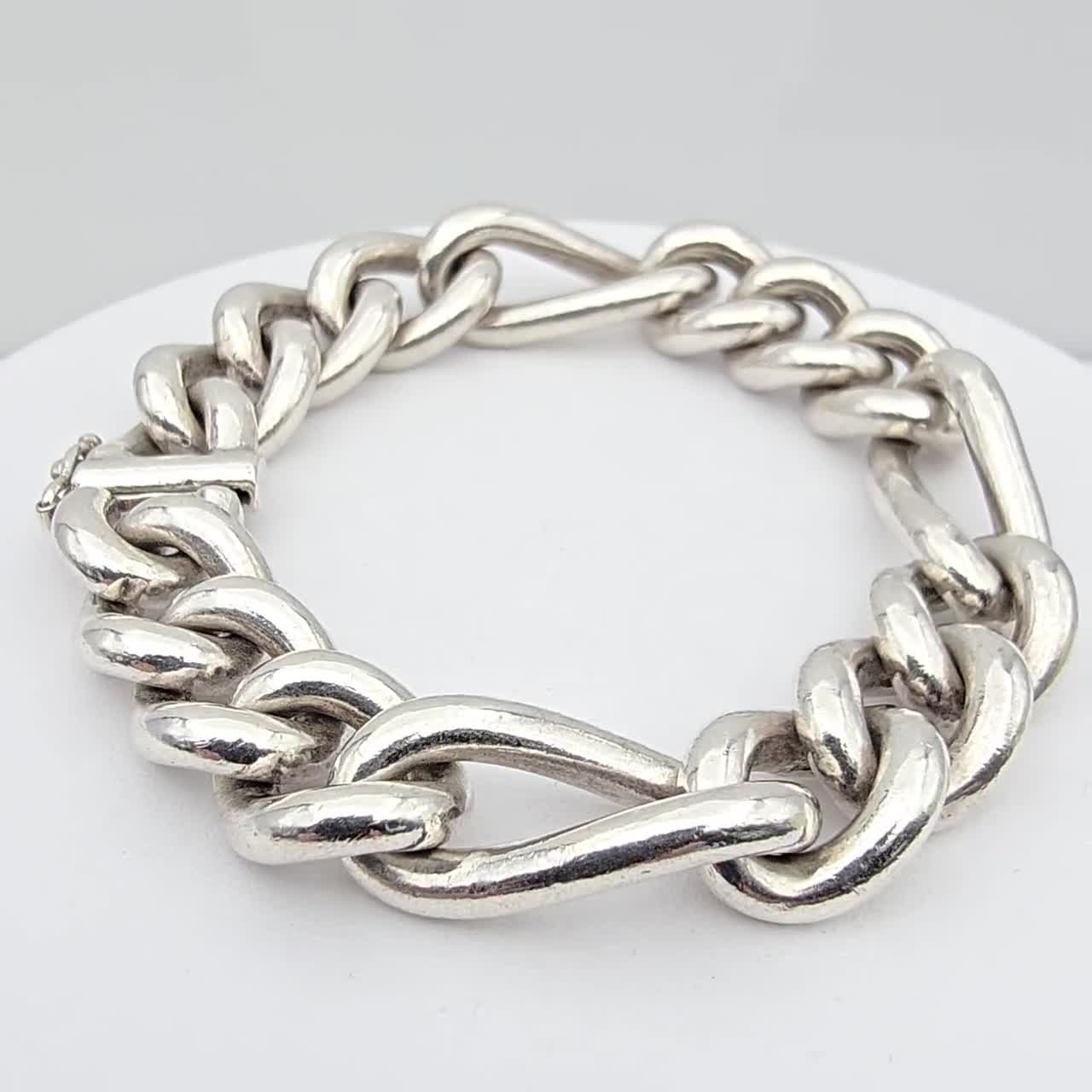 Heavy 93g Vintage Sterling Silver Curb Link Bracelet – Bold Chunky