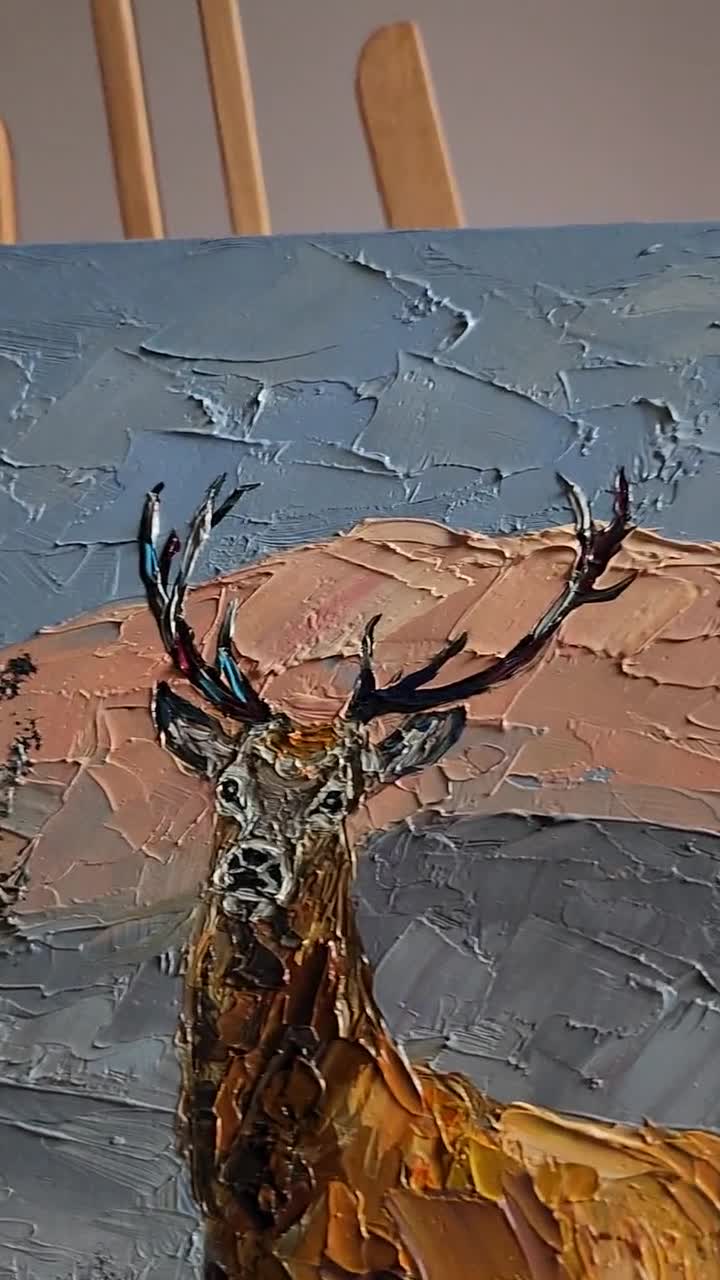 オリジナルの鹿の油絵：ジャスパー風景野生動物アート（10 x 10インチ