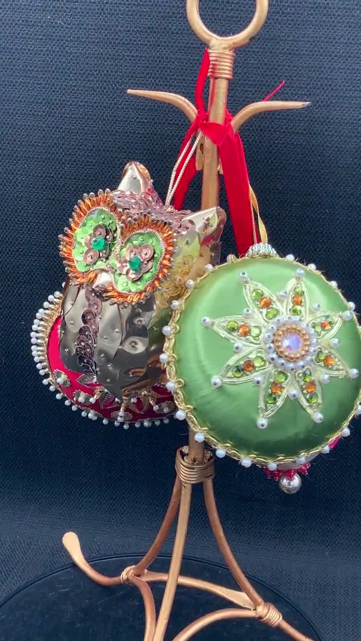 Vintage Beaded Satin Christmas Ornament, 1960s Holiday Decor Vintage Beaded Satin Christmas Ornament, 1960s Holiday Decor
