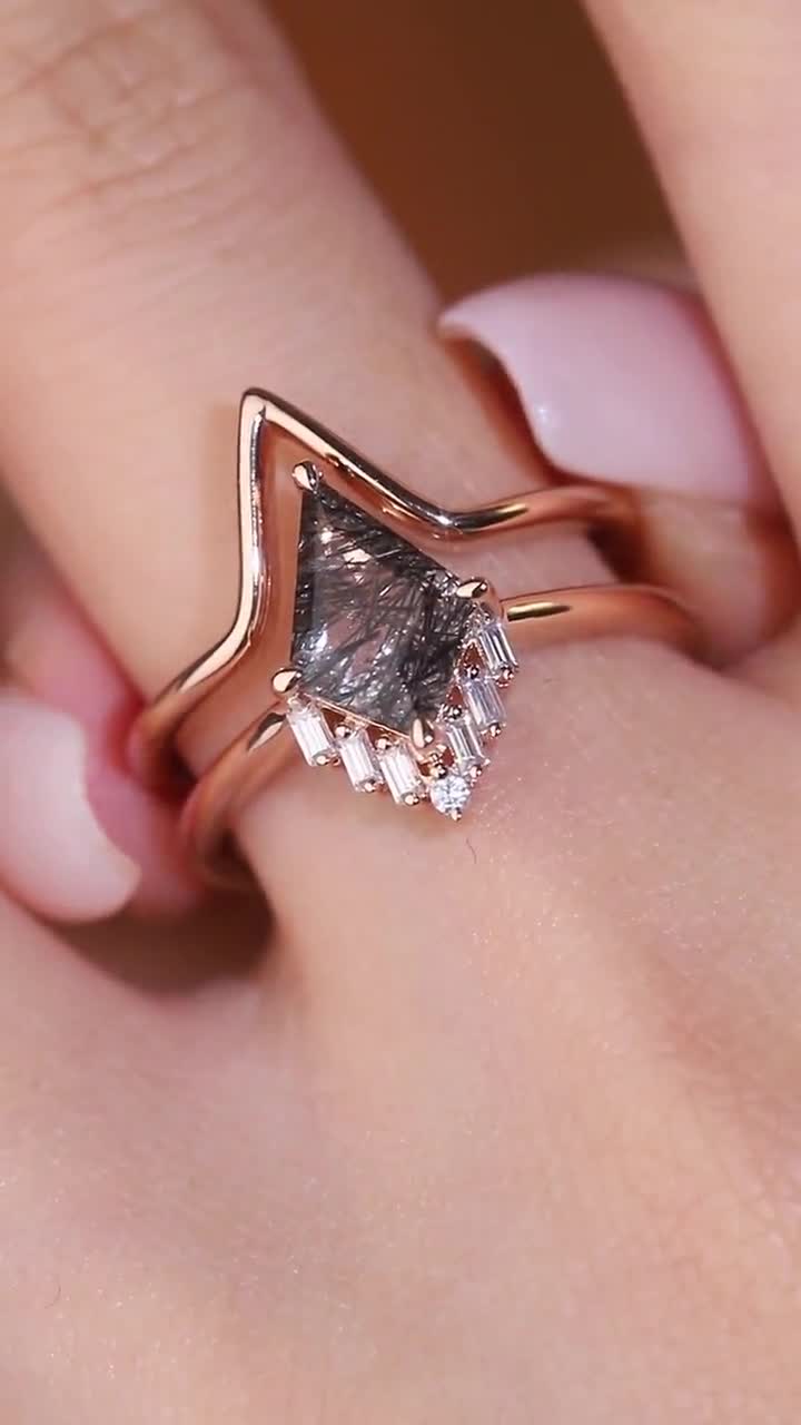 スーパーセール期間限定 Art Deco Kite Black Rutilated Quartz Engagement Ring Set テープ・マスキングテープ