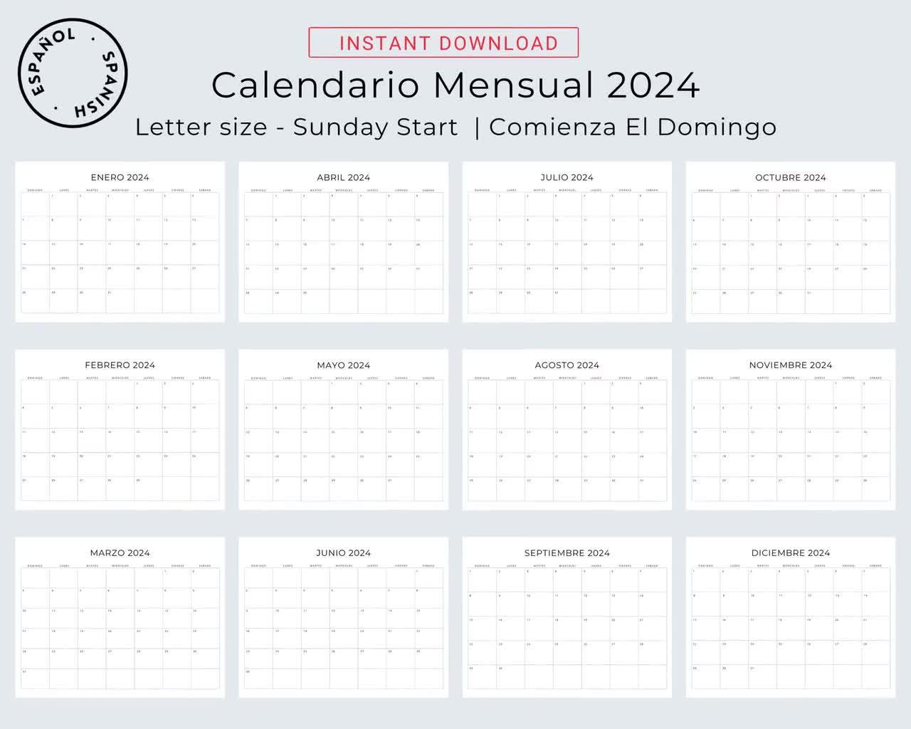 2024 Spanish Calendar 2024 Calendar 2024 Planner Pdf Printable Xwovkp 
