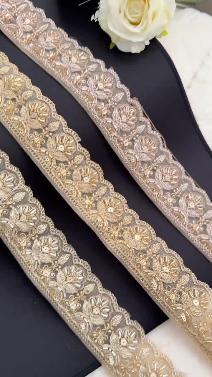 Rose Gold Zardosi Lace Trim: Indian Sari Border, Sewing