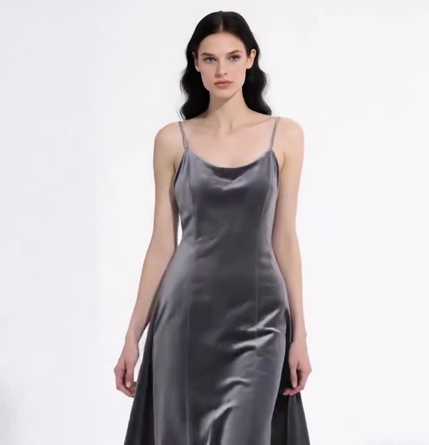 grey velvet slip dress Steel Grey Half Sleeves Floor Length Mother of The Bride Dresses main image 0
