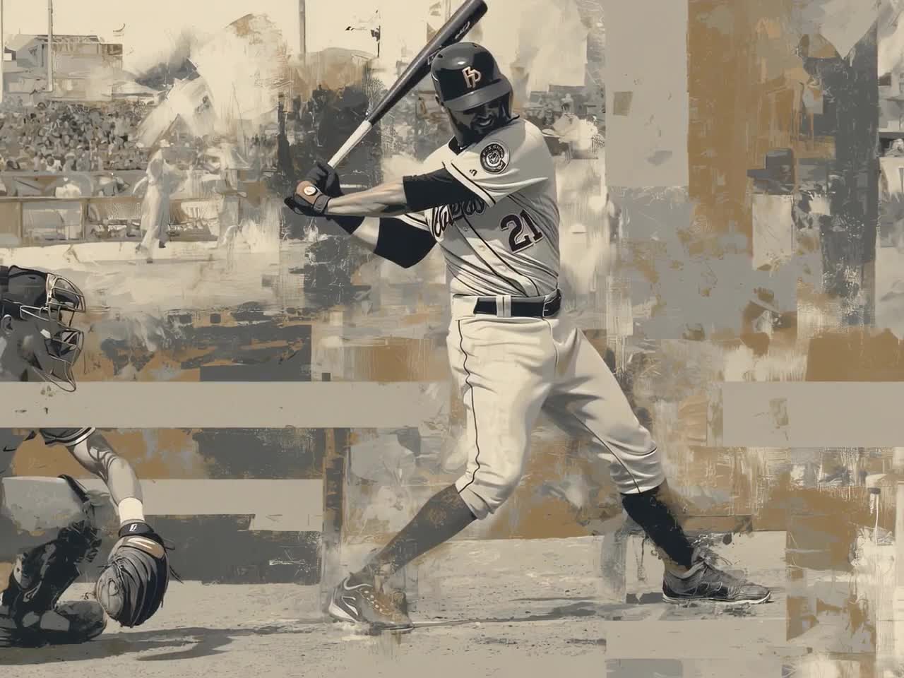 Modern Baseball Wall Art | Neutral Sports Canvas | Action Artwork  display picture 1
