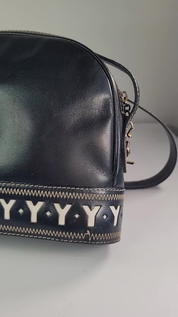 Vintage YSL Leather Shoulder Bag, 1980s Navy & White Y Logo - Etsy