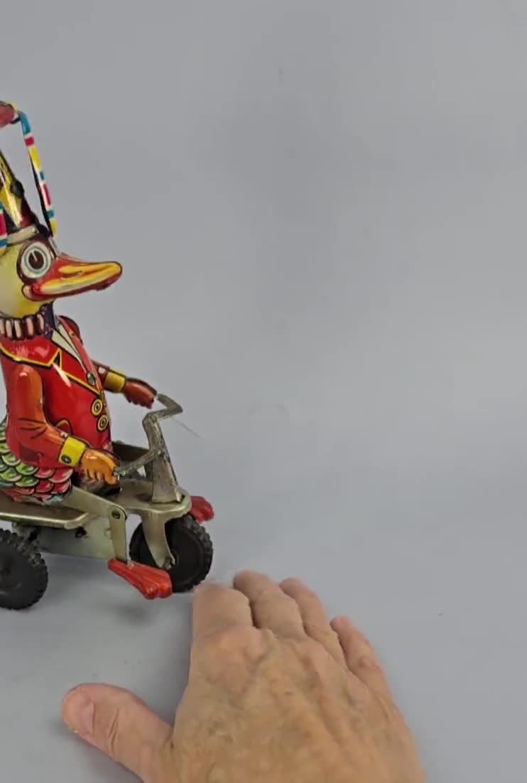 Vintage Wind up Wind-up Tin Toy Circus Duck Pedaling Tricycle