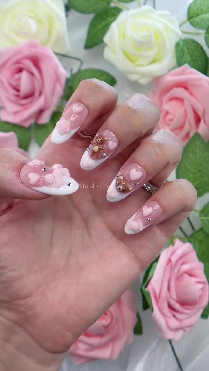 ネイルチップ オーダーネイルチップ テディベアネイル ネイルチップオーダー テディーベア クマ ワンホンネイル ブラックネイル