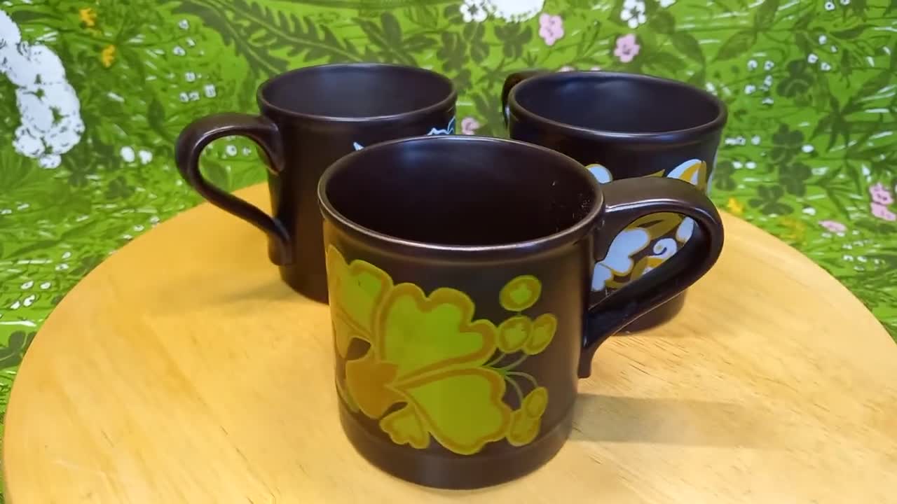 Staffordshire Potteries Ltd,set of 3 Floral and Geometric Mugs