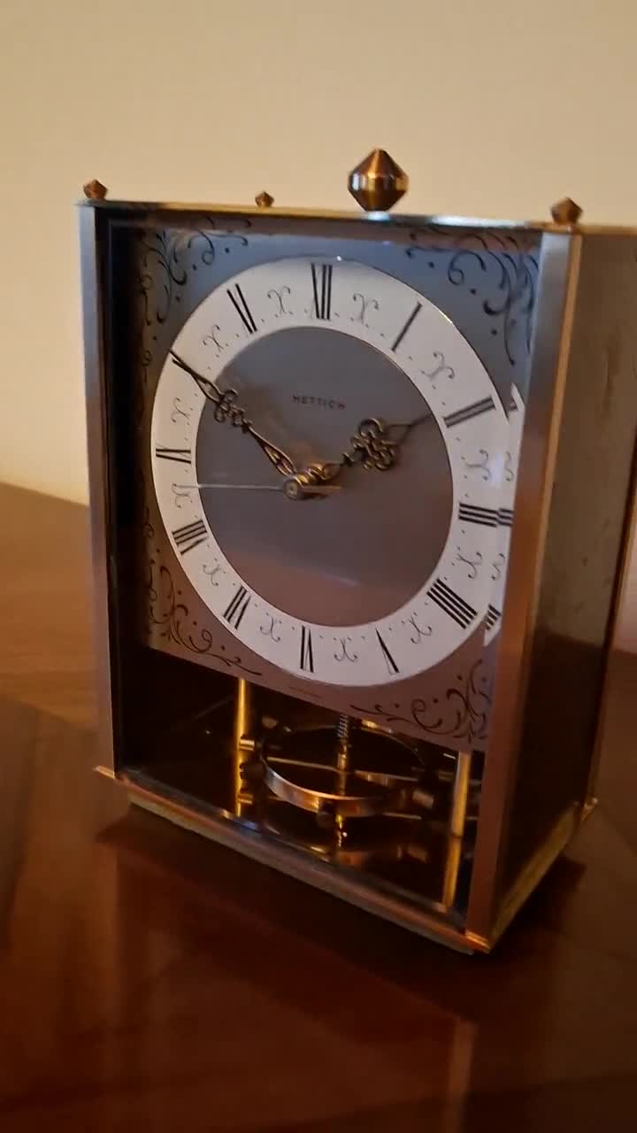 Vintage Hettich Table Clock: 1960s Brass Mechanical Pendulum