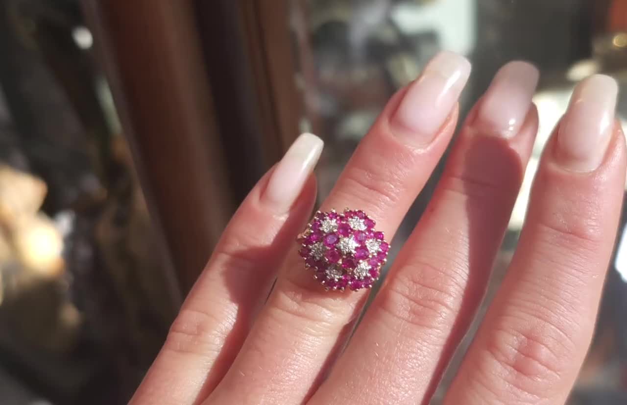 Ruby Cluster Ring / Vintage Estate C1970 10K Gold 1.10TCW Natural
