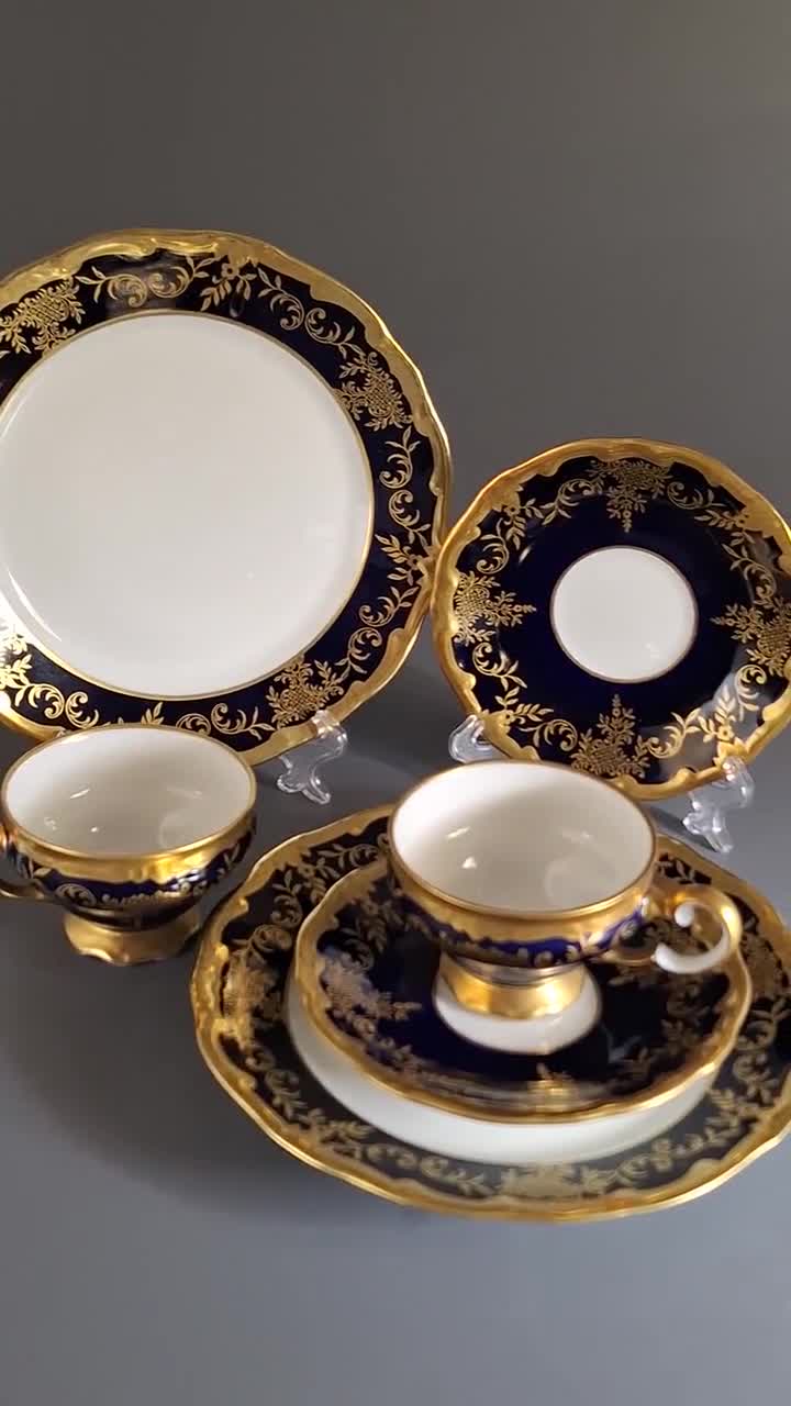 Vintage Weimar Porcelain Coffee Cups Set, Cobalt Gold Decor - Etsy