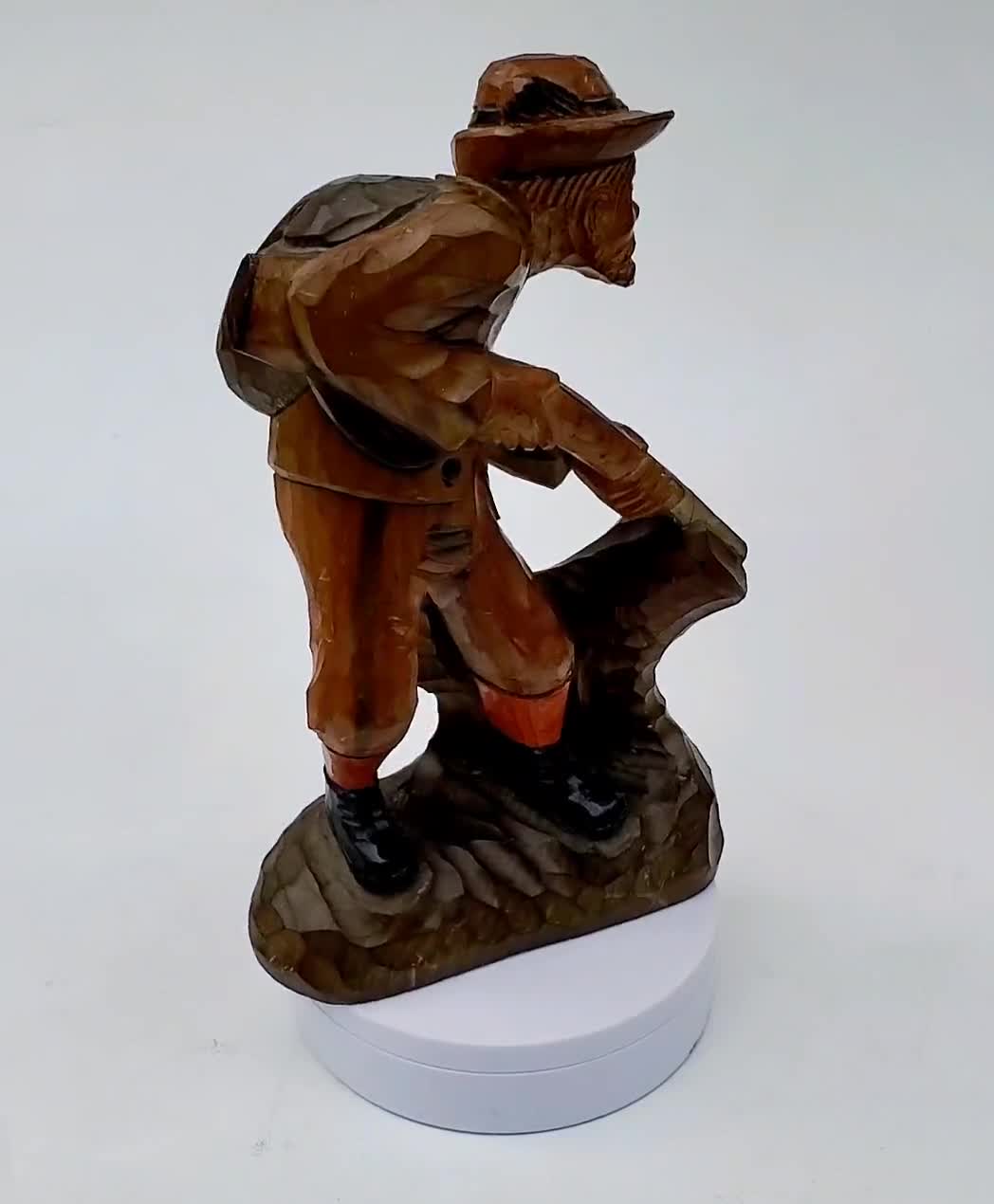 Vintage Anri Style Wooden Black Forest Carved Statue - Hunter on