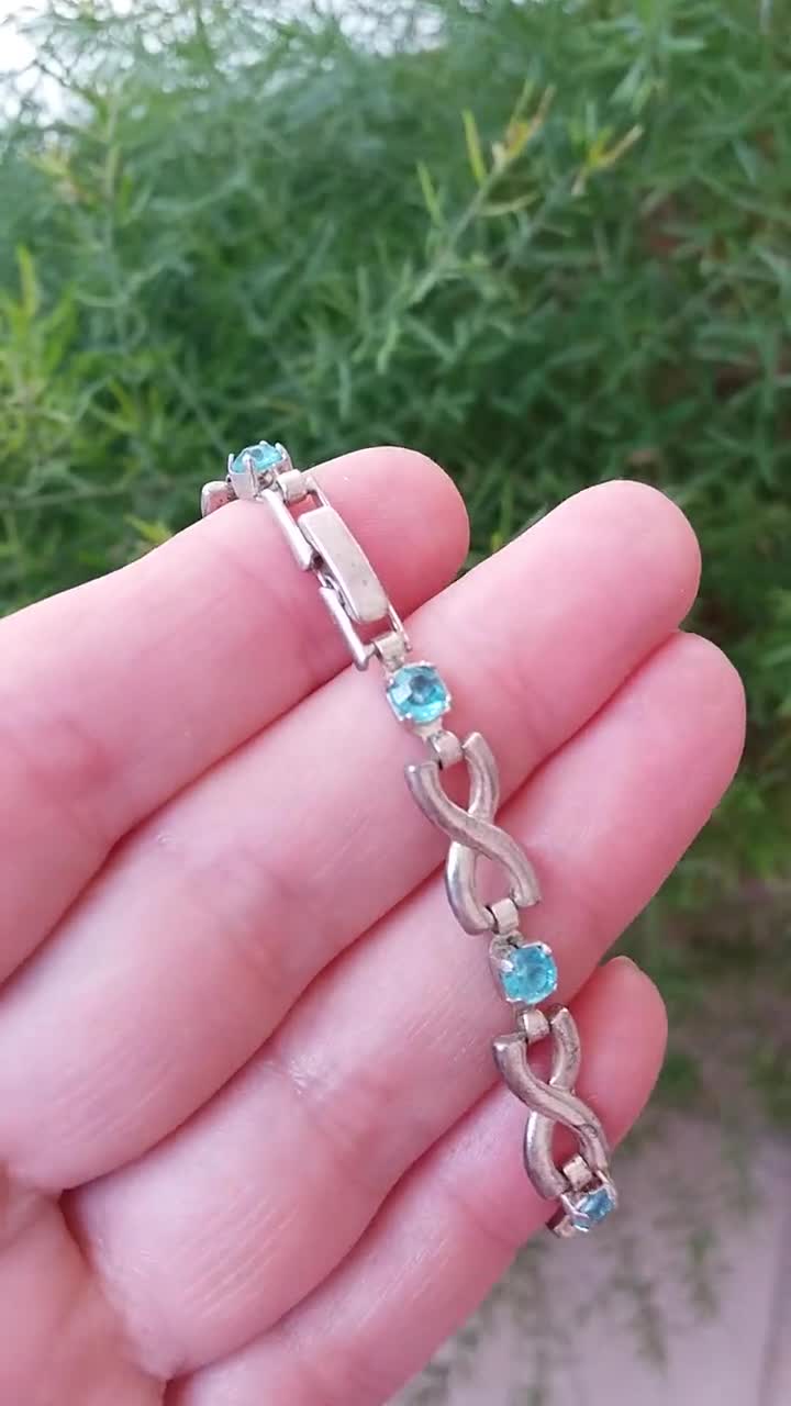 カオナシ風 ブレスレット Vintage 90's Infinity X Link Chain Tennis Bracelet With Aqua