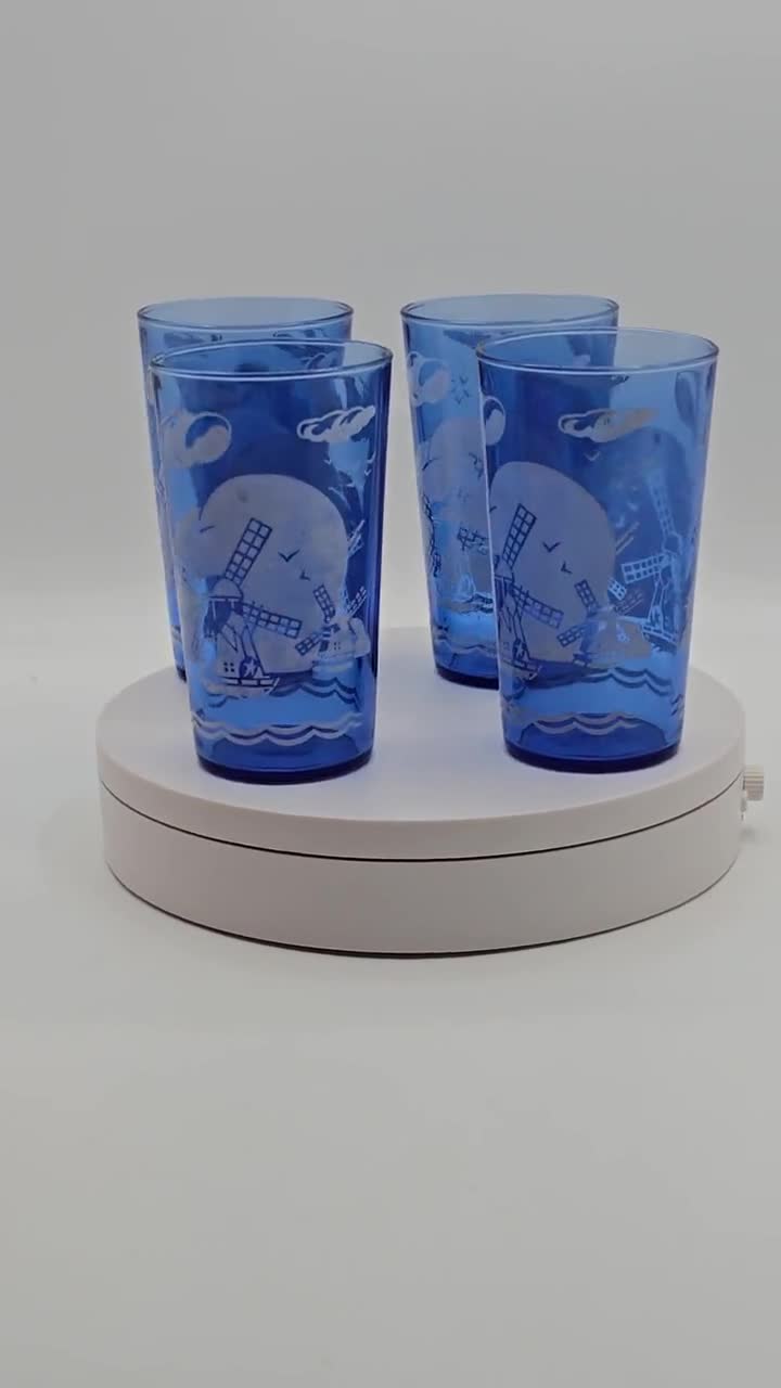 Vintage Hazel Atlas Cobalt Blue Windmill Juice Glasses - 1930s Set