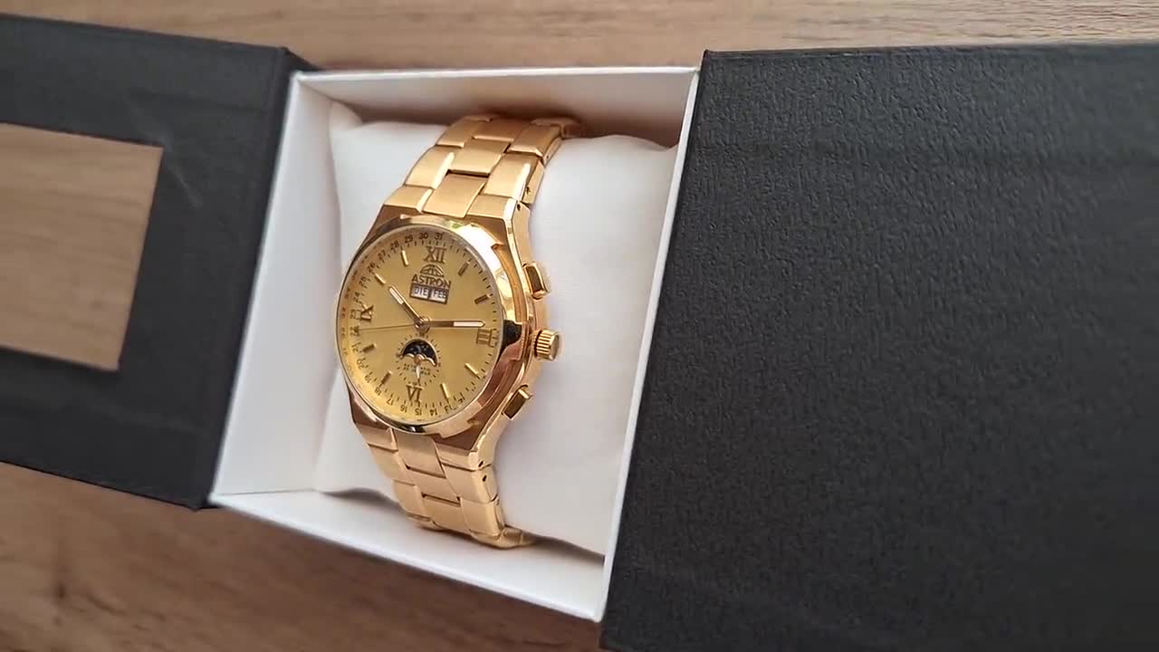 NOS NEW Astron Swiss Moonphase Watch, Quartz Watch, Real