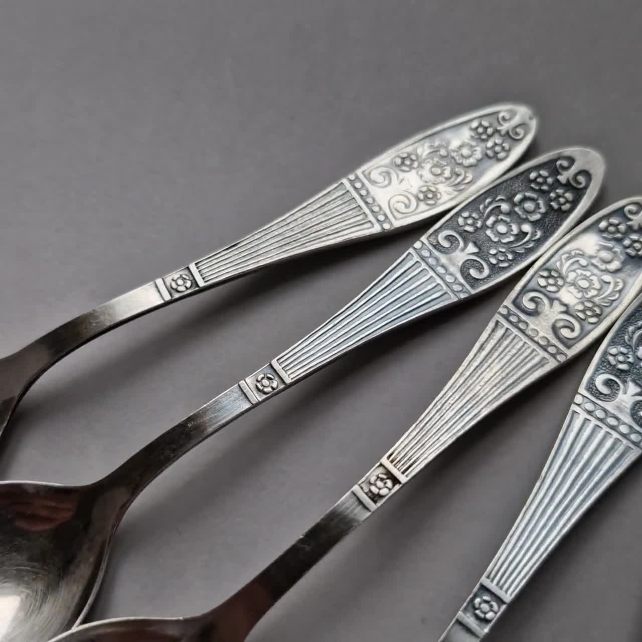 Vintage Teaspoons Silver Plated Spoon Set of 5 Floral Tea Spoons