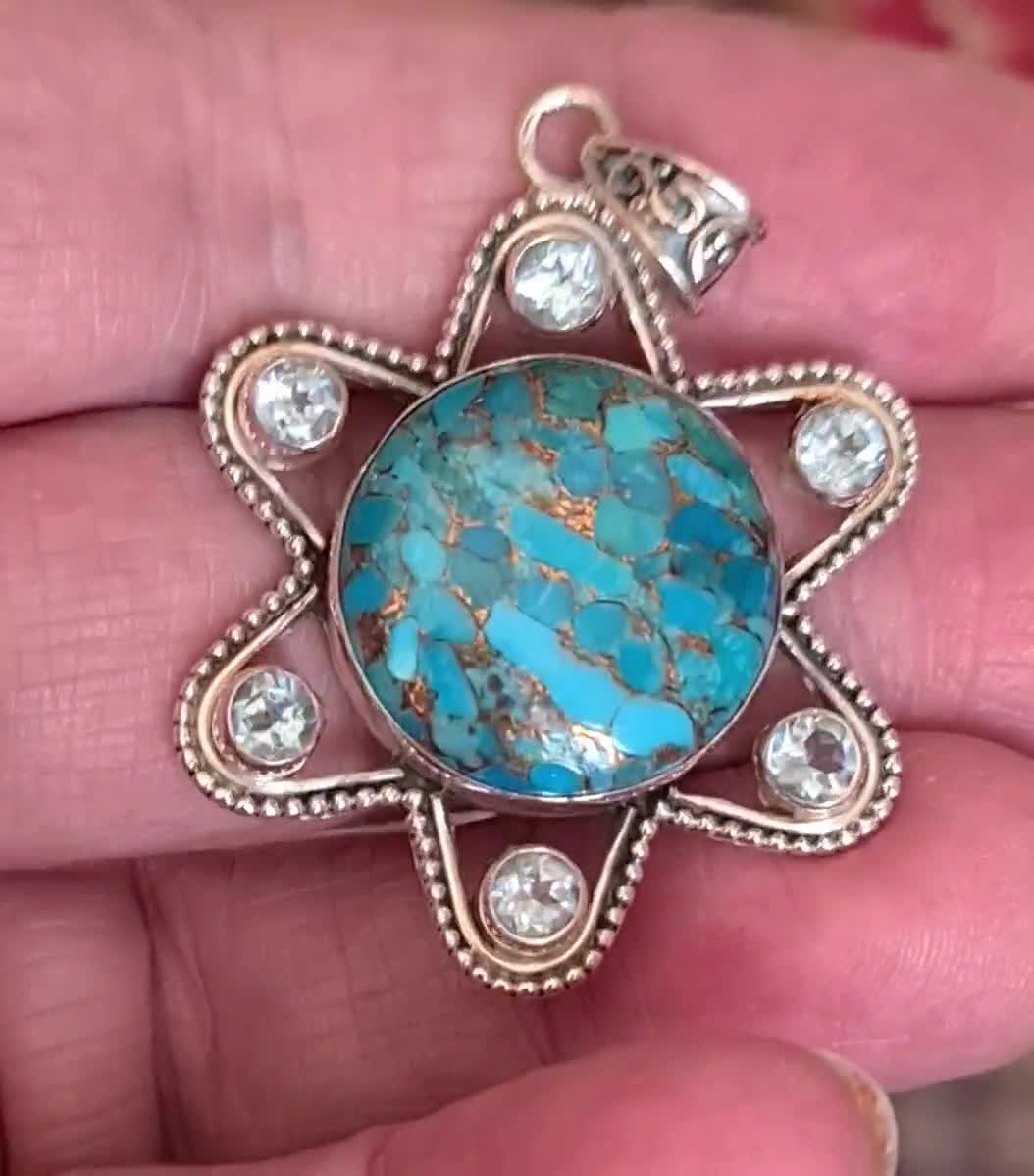 ターコイズ スターリングシルバー ペンダント 並行輸入品】DOLIOX 本物のターコイズネックレス レディース 925