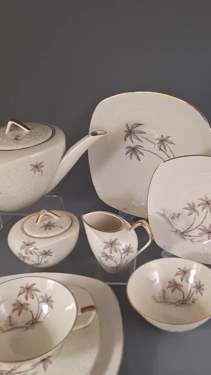 Vintage Schirnding Bavaria Tea Set: Palm Motif, Gold Trim - Etsy