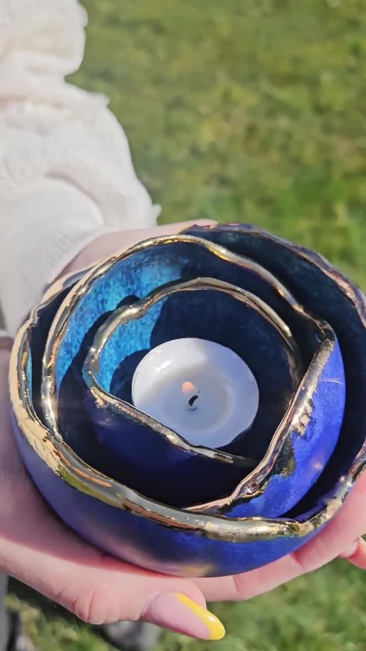 Royal Blue Ceramic Candle Holder Set – Kintsugi Inspired Home Decor video poster
