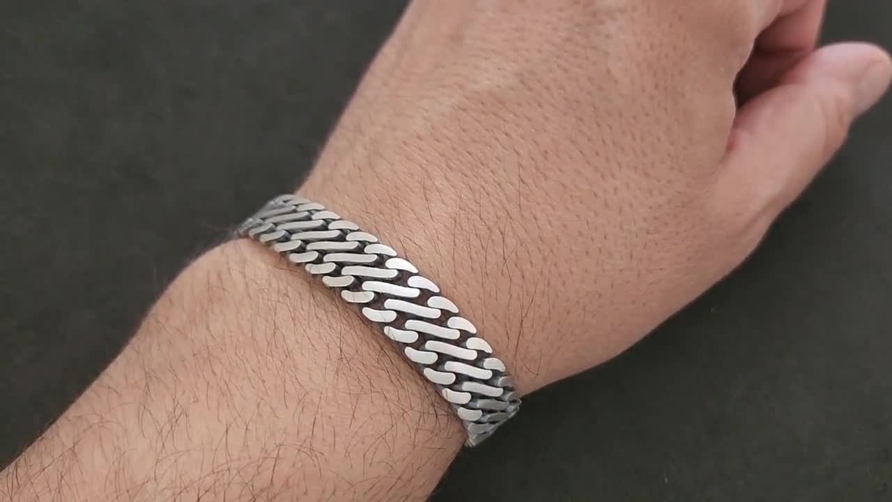 One-of-a-kind Oxidised Silver Bracelet,solid 925 Sterling