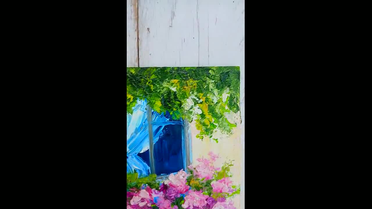野花の小さな絵画、ピンクの庭の花のアート、キッチンミニキャンバス