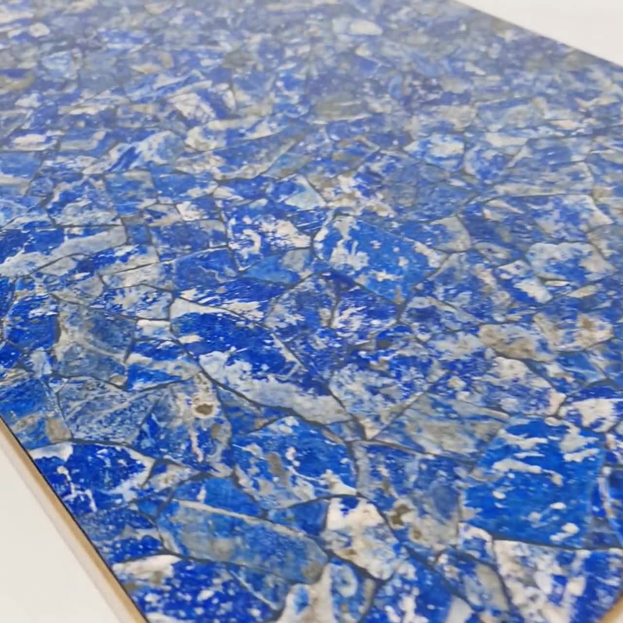 希少　ラピスラズリ　テーブル　座卓　鉱石　大型　 　 XZ 3790 60年代の超希少なヴィンテージラピスラズリ、X脚の真鍮製コーヒー