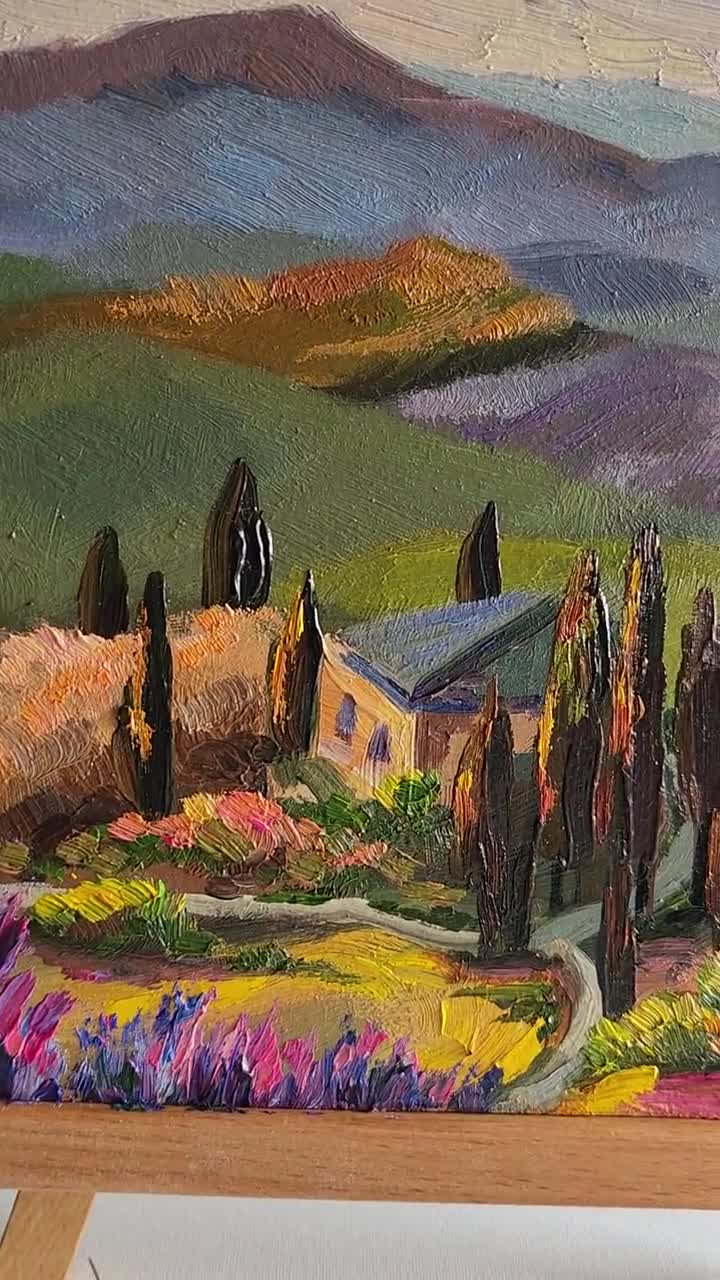 オリジナルのトスカーナ風景油絵：イタリアの田園風景の壁画 - Etsy 日本