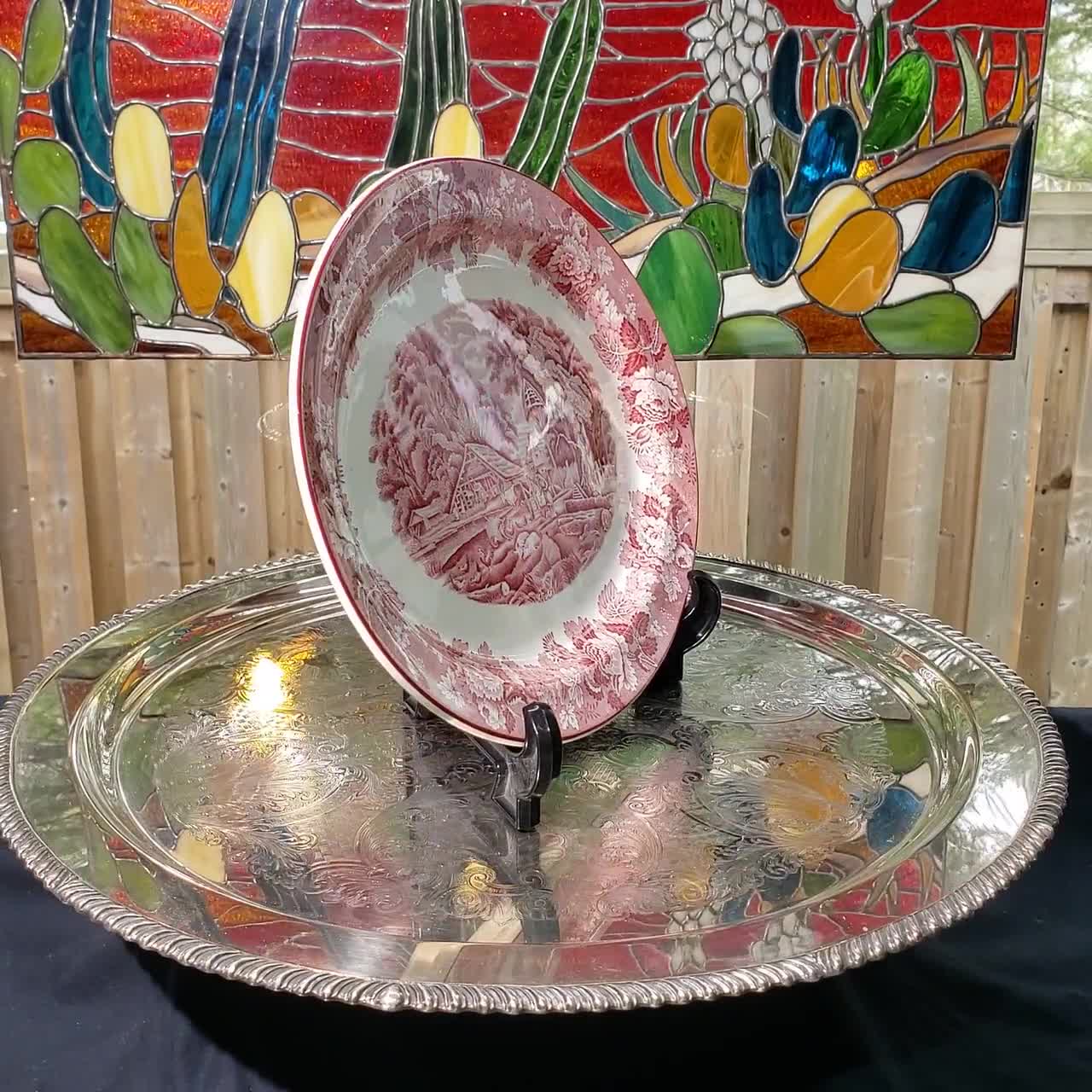 Enoch Woods Platter: Red Transferware - English Scenic Design - Etsy