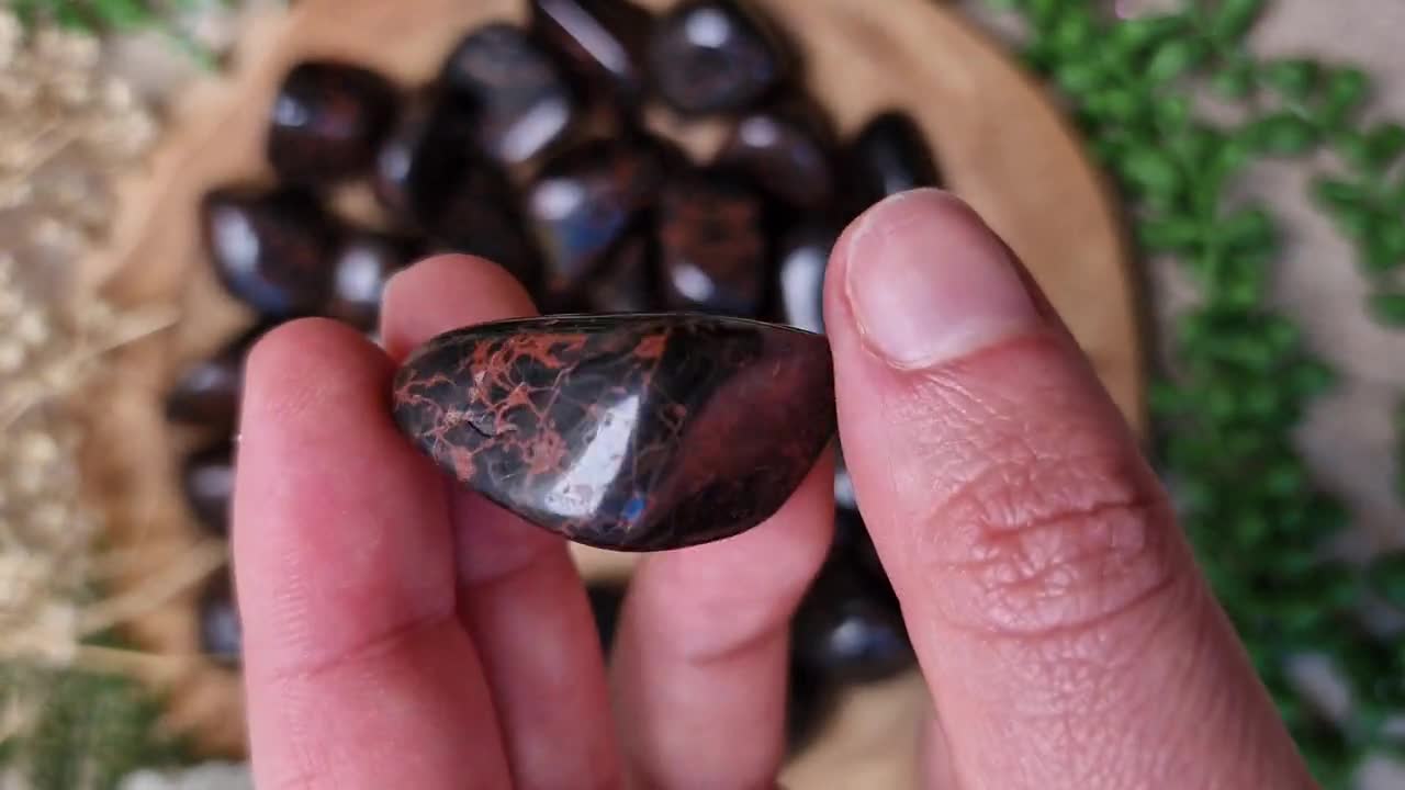 Red Jasper Black Tourmaline Tumbled Stone, Crystal Gemstone